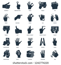 Elements Such As Fist, Tablet, Rotate, Press Button, Smartphone, Pointing, Prayer, Tablet icon vector illustration on white background. Universal 25 icons set.
