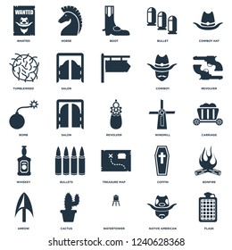 Elements Such As Flask, Carriage, Revolver, Horse, Arrow, Salon, Coffin, Bomb icon vector illustration on white background. Universal 25 icons set.