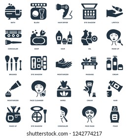 Elements Such As Foam, Cream, Make up, Blush, Soap, Brushes icon vector illustration on white background. Universal 25 icons set.