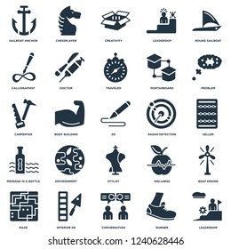 Elements Such As Leadership, Seller, Problem, Chessplayer, Maze, Doctor, Wellness, Carpenter icon vector illustration on white background. Universal 25 icons set.