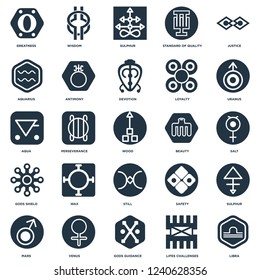 Elements Such As Libra, Salt, Uranus, Wisdom, Mars, Antimony, Safety, Aqua icon vector illustration on white background. Universal 25 icons set.