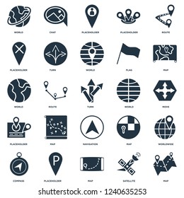 Elements Such As Map, Satellite, Placeholder, Compass, World, Navigation, Chat icon vector illustration on white background. Universal 25 icons set.