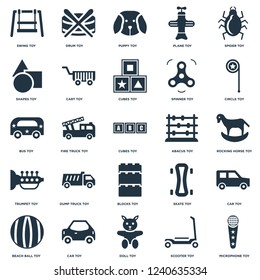 Elements Such As Microphone toy, Rocking horse Circle Drum Beach ball Cart Skate Bus toy icon vector illustration on white background. Universal 25 icons set.