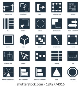 Elements Such As Polygon, Square, Right alignment, Constraint, Mirror horizontally, Select, Square icon vector illustration on white background. Universal 25 icons set.