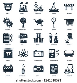 Elements Such As Product, Textile, Trolley, Chimney, Barrier, Temperature, Thermometer, Clipboard icon vector illustration on white background. Universal 25 icons set.