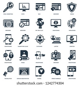 Elements Such As Smartphone, Monitor, Worldwide, Stats, Translation, Browser, Smartphone icon vector illustration on white background. Universal 25 icons set.