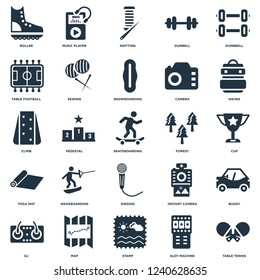Elements Such As Table tennis, Cup, Hiking, Music player, DJ, Sewing, Instant camera, Climb icon vector illustration on white background. Universal 25 icons set.