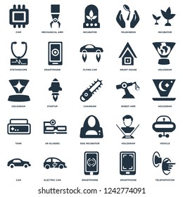 Elements Such As Teleportation, Hologram, Mechanical arm, Car, Smartphone, Hologram icon vector illustration on white background. Universal 25 icons set.