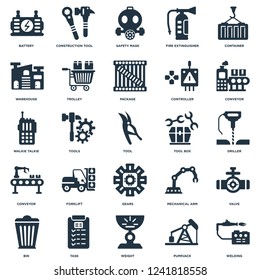 Elements Such As Welding, Driller, Conveyor, Construction tool, Bin, Trolley, Mechanical arm, Walkie talkie icon vector illustration on white background. Universal 25 icons set.