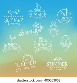 elements for Summer calligraphic designs,  All for Summer beach holidays, tropical paradise, sea, sunshine, weekend tour, beach vacation, adventure labels and  journey.  vector illustration