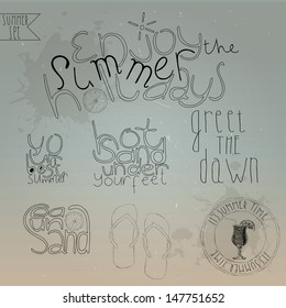 Elements for Summer calligraphic designs. Vintage ornaments. All for Summer holidays. Eps 10