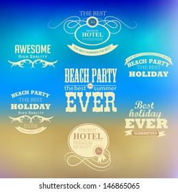 elements for Summer Holidays with background  /beach /calligraphic designs/ ornaments / labels