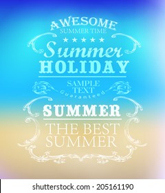 elements for Summer Holidays with background  /beach /calligraphic designs/ ornaments / labels