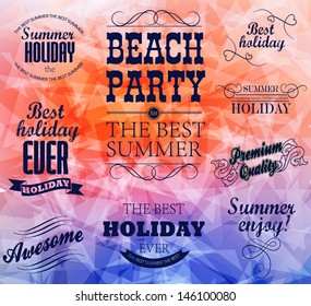 elements for Summer Holidays with colorful background  / calligraphic designs/ ornaments / label/ typography Design 