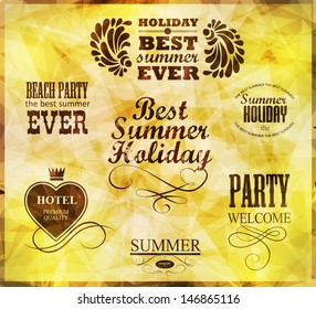 elements for Summer Holidays with colorful background  / calligraphic designs/ ornaments / labels