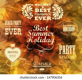 elements for Summer Holidays with colorful background  / calligraphic designs/ ornaments / labels