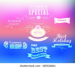 elements for Summer Holidays with colorful background  / calligraphic designs/ ornaments / labels