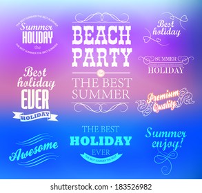 elements for Summer Holidays with colorful background  / calligraphic designs/ ornaments / labels