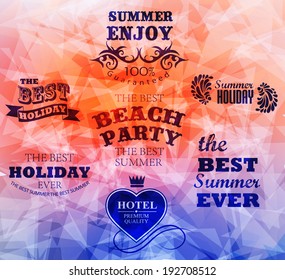elements for Summer Holidays with colorful background  / calligraphic designs/ ornaments / labels