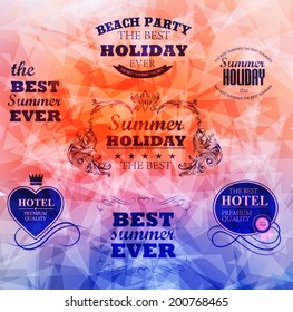 elements for Summer Holidays with colorful background  / calligraphic designs/ ornaments / labels