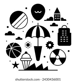 Elements of Summer icons on white background