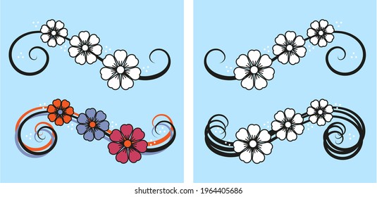 Elements, swirls with flowers for creating postcards, greetings and invitations