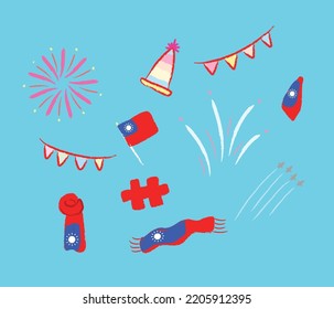 Elements of Taiwan nation day in vector flat illustration