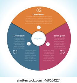 Elements For Template infographic three position, steps, parts, with text area, colourful in the form of flower petals. Pie chart diagram data. 