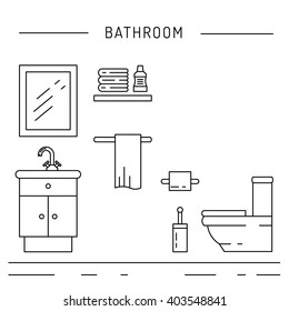 Elements for toilet interior. Toilet interior vector. Toilet interior element isolated. Toilet interior outline.