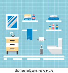 Elements for toilet interior. Toilet interior vector. Toilet interior element isolated. Toilet interior flat.