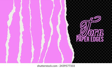 Elements with torn paper edges in pink color. Paper clippings and cut outs for collage and clip art. Great for your retro designs. Vector illustration.