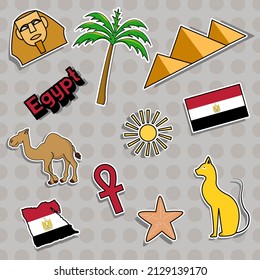 Elements of tourism, important sources of architecture  and symbols of Egypt  vector sticker