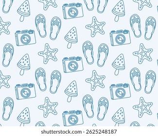 Elements of tourism and travel. Beach vacations. Seamless vector pattern.