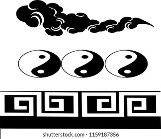 Elements of the traditional Chinese vector pattern, black background, yin yang , polygon , cloud 