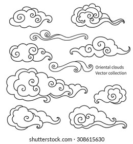 Elements of traditional oriental cloudy ornament. Vector collection