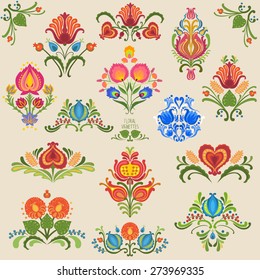 Elements of traditional Slavic ornaments. Big vector set.