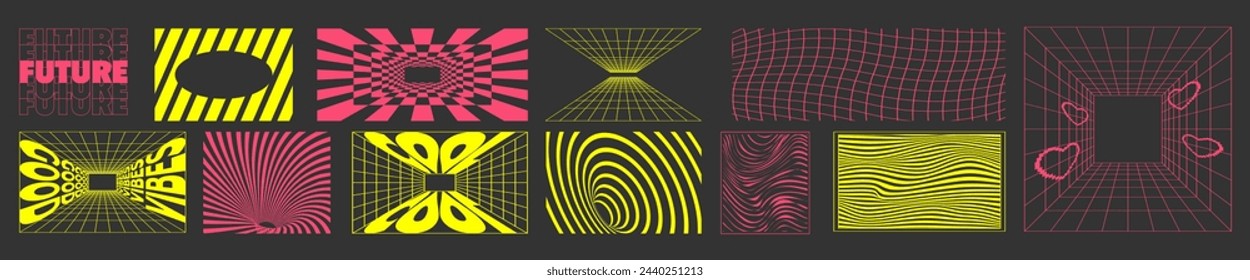 Elements in trendy retro style. Set of abstract y2k shapes, frames.