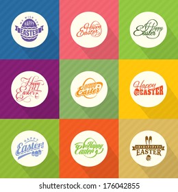 elements typographic logo set of vector label design typographic elements of easter holiday perfect as template for greeting card elements typographic logo happy vacation egg group holiday rabbit pile