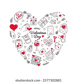 Elements for Valentine's day doodle vector set. Hand drawn icons for Valentine's day. For banner, greeting card, cover, poster, wallpaper, packaging