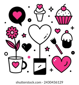 Elements of Valentines icons on white background