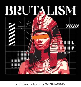 Elements and vector face images of an Egyptian queen for Brutalism style