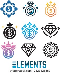  Elements vector illustration template black beautiful icon,