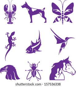 Elements vector lobster dog butterfly gekko fish bird eagle fly horse 