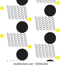 Elements vector pattern, yellow and black circle with abstract wavy lines on a white background.