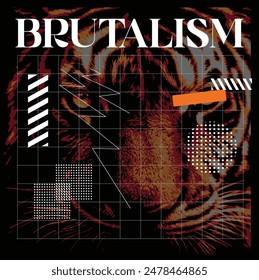 Elements and vector tiger images for Brutalism style