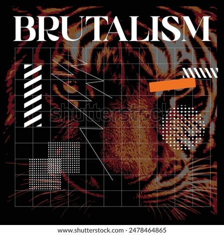 Elements and vector tiger images for Brutalism style