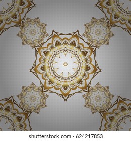 Elements in Victorian style on a gray backdrop. Golden floral seamless pattern. Vector greed and vignette for design. Ornate decor for invitations, greeting cards, thank you message.