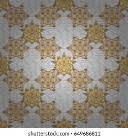 Elements in Victorian style on a gray backdrop. Ornate decor for invitations, greeting cards, thank you message. Golden floral seamless pattern. Vector greed and vignette for design.