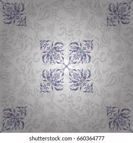 Elements in Victorian style on a white backdrop. Ornate decor for invitations, greeting cards, thank you message in blue and purple colors. Vector greed and vignette seamless pattern for design.