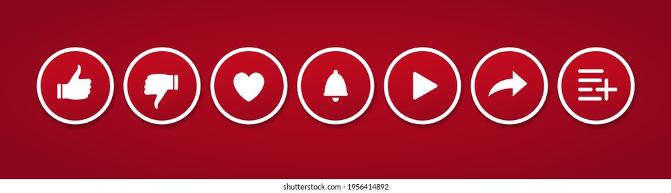 Elements for video decoration. Vector icons for vlogging. Like, subscribe, share, play icons, etc.